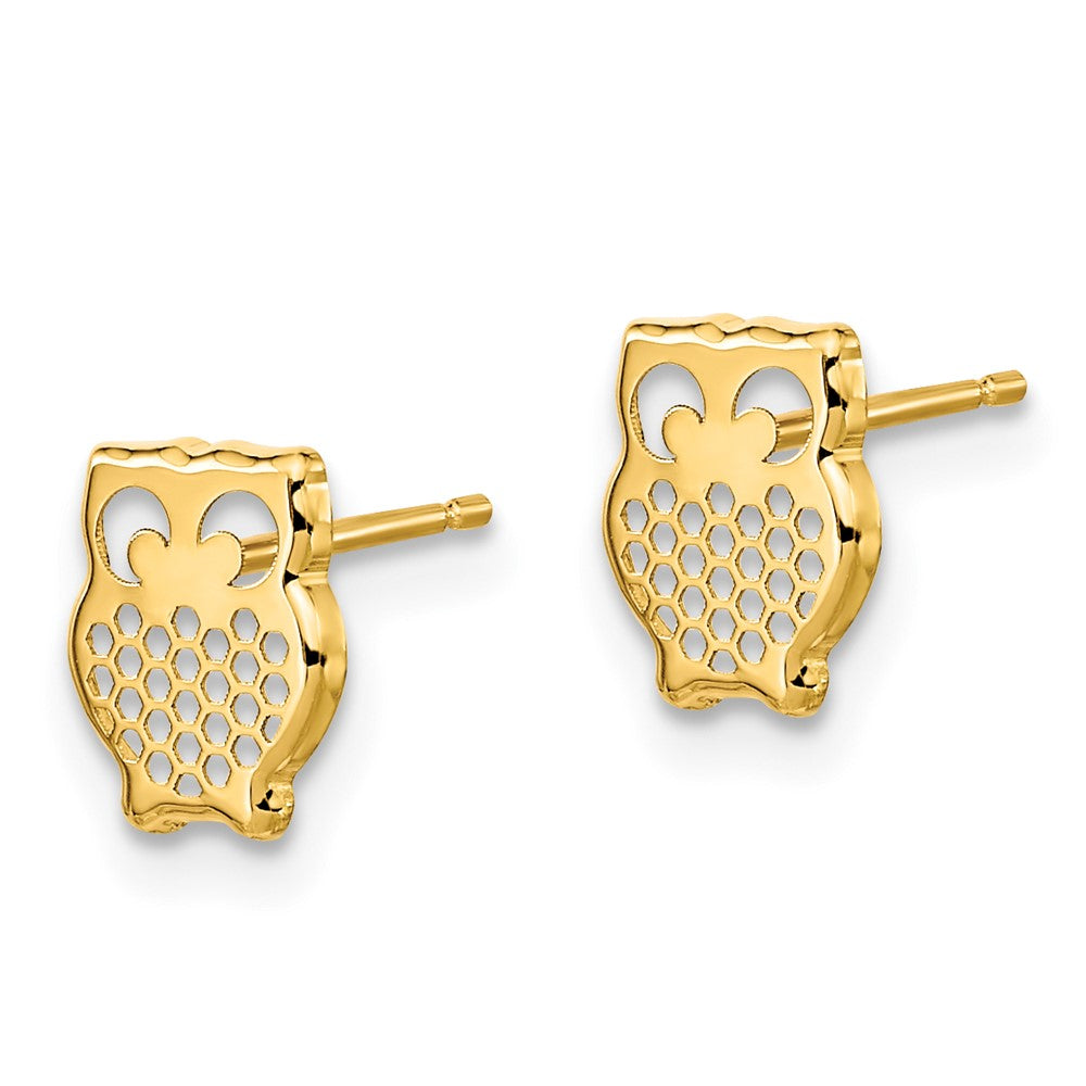 FJC Finejewelers 14 kt Yellow Gold Button Textured Owl Post Earrings 7 mm x 6 mm