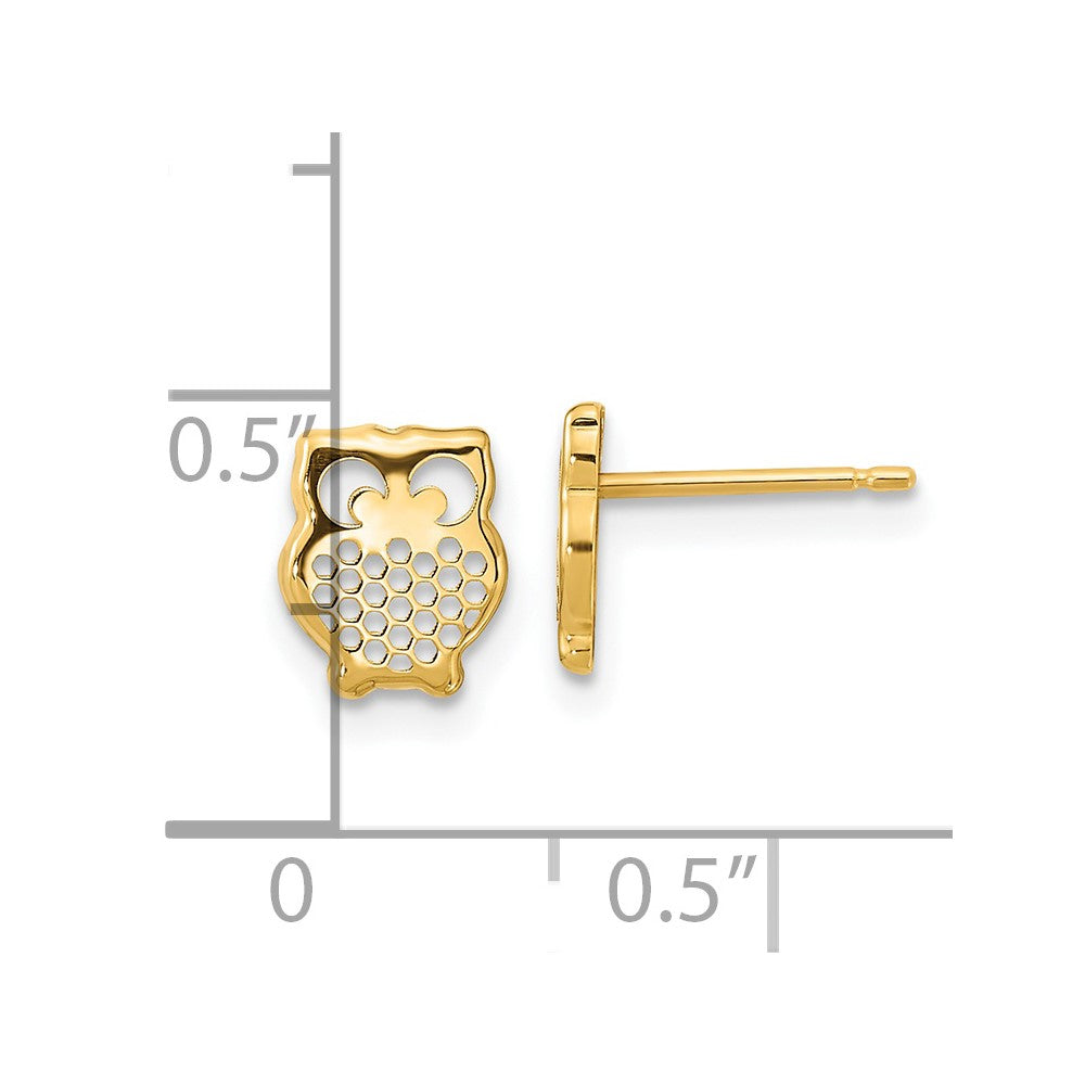 FJC Finejewelers 14 kt Yellow Gold Button Textured Owl Post Earrings 7 mm x 6 mm