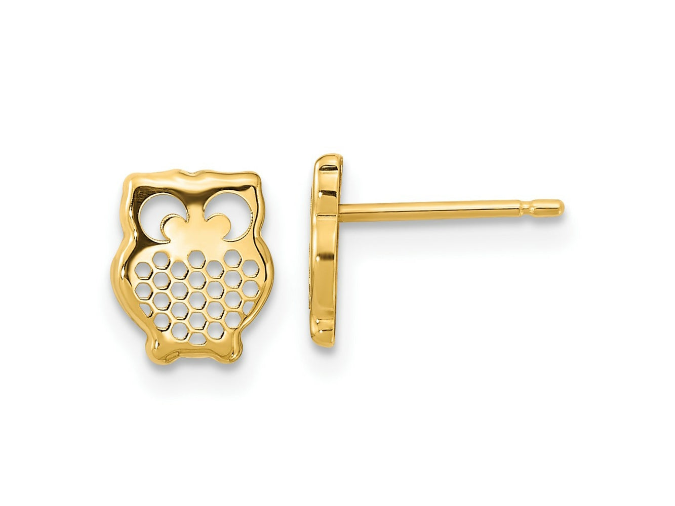 FJC Finejewelers 14 kt Yellow Gold Button Textured Owl Post Earrings 7 mm x 6 mm