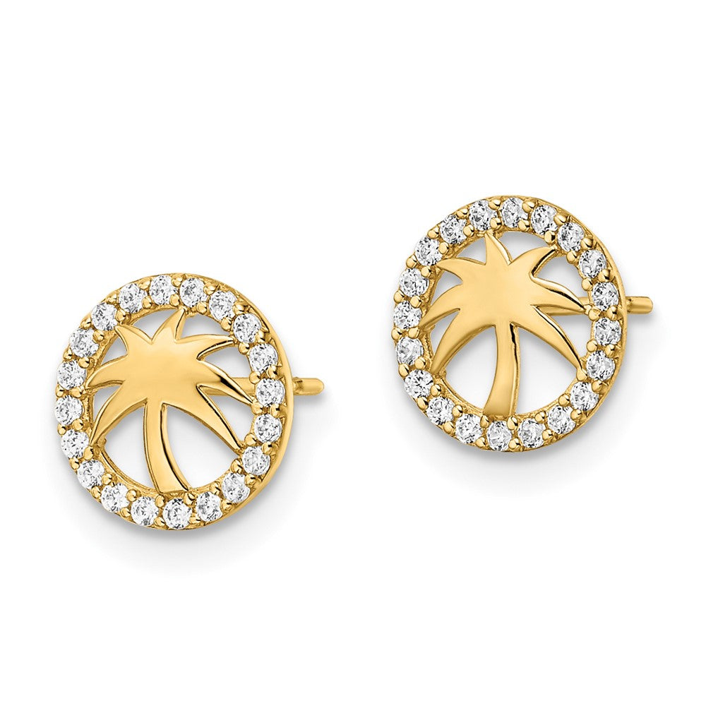 FJC Finejewelers 14 kt Yellow Gold Button CZ Palm Tree Post Earrings 8 x 8 mm