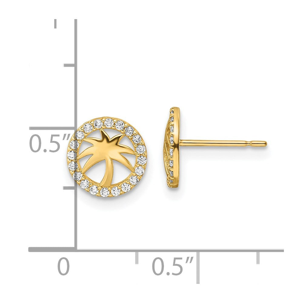 FJC Finejewelers 14 kt Yellow Gold Button CZ Palm Tree Post Earrings 8 x 8 mm