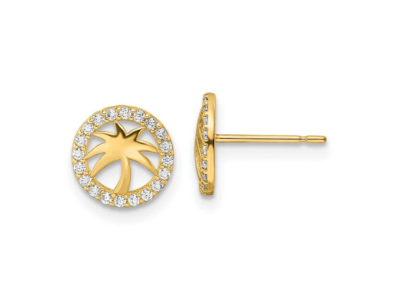 FJC Finejewelers 14 kt Yellow Gold Button CZ Palm Tree Post Earrings 8 x 8 mm