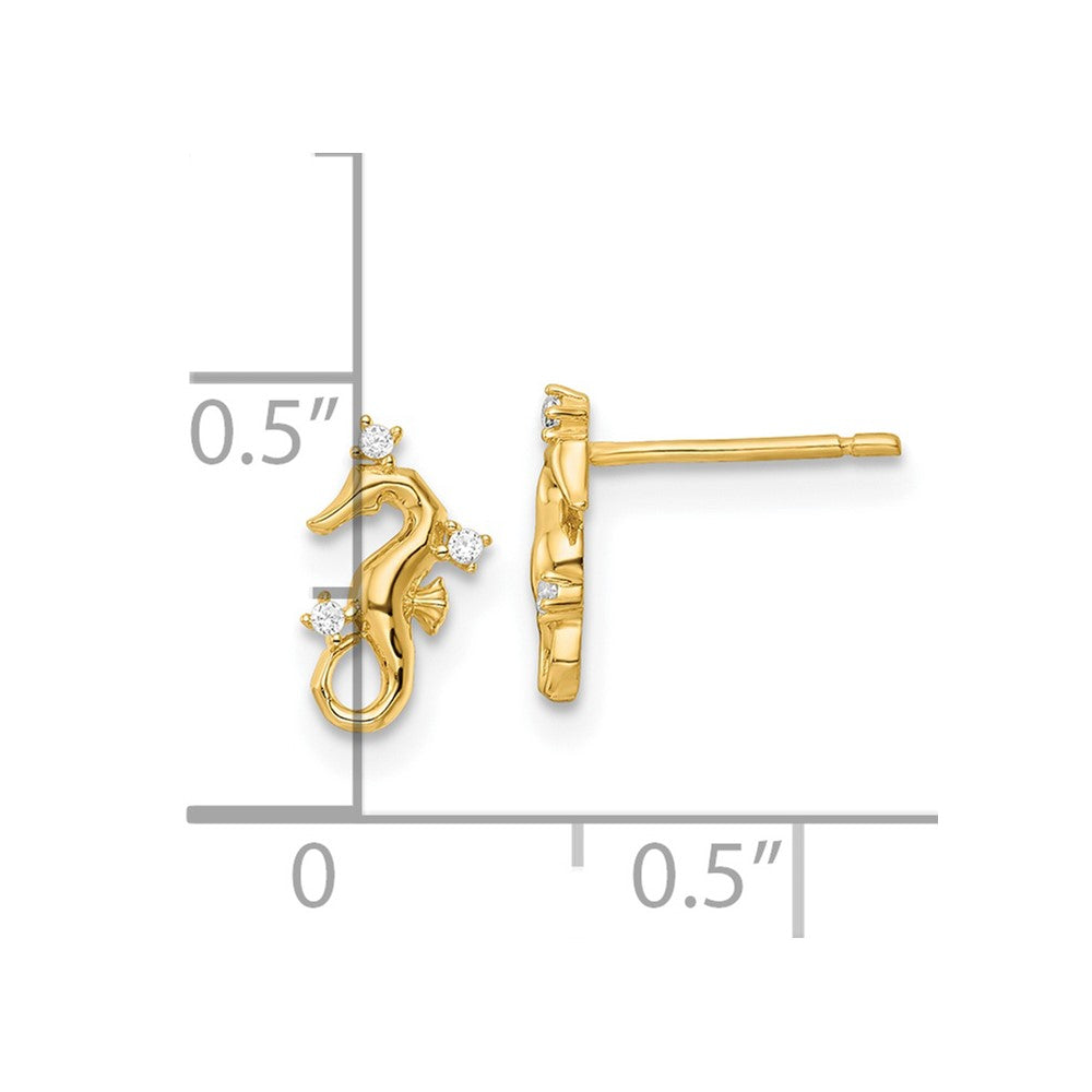 FJC Finejewelers 14 kt Yellow Gold Button Polished CZ Seahorse Post Earrings 9 mm x 5 mm