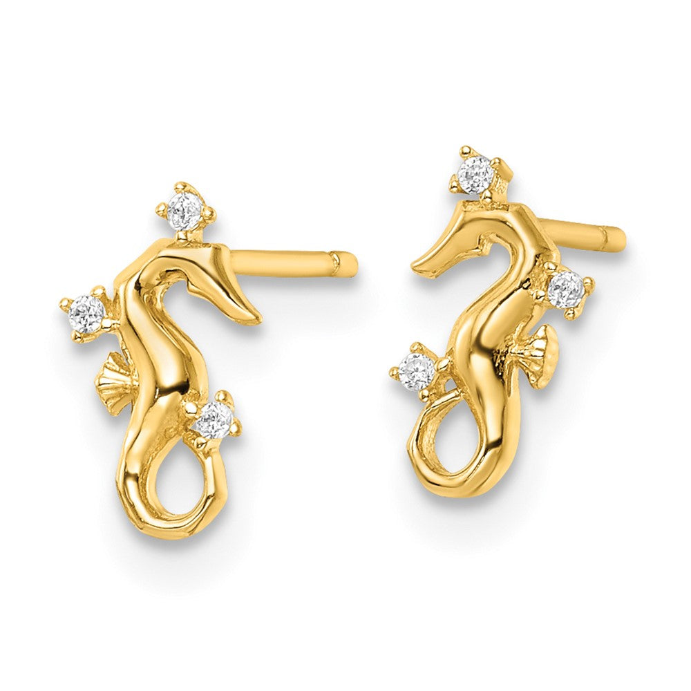 FJC Finejewelers 14 kt Yellow Gold Button Polished CZ Seahorse Post Earrings 9 mm x 5 mm