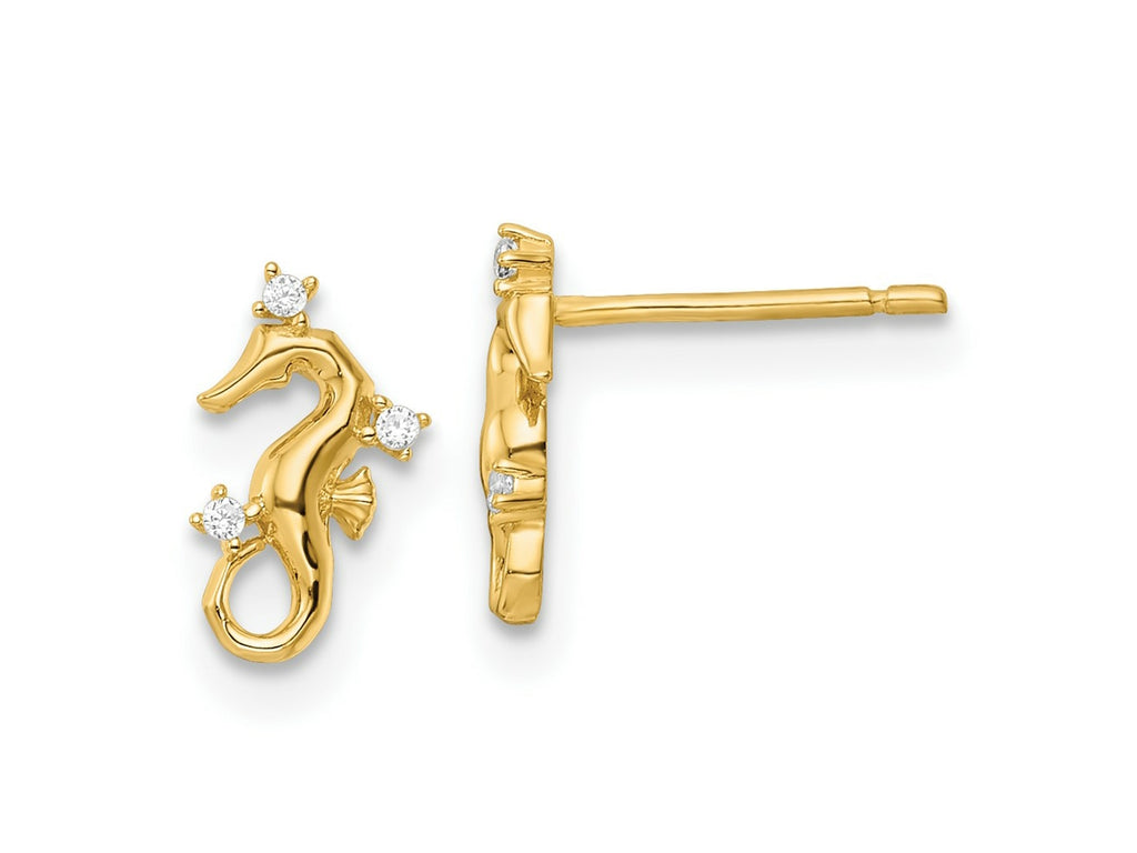 FJC Finejewelers 14 kt Yellow Gold Button Polished CZ Seahorse Post Earrings 9 mm x 5 mm