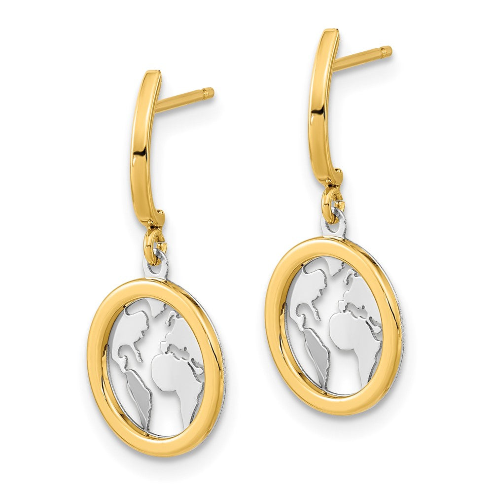 FJC Finejewelers 14 kt Yellow Gold Polished White Rhodium Earth Dangle Earrings 24 x 10 mm
