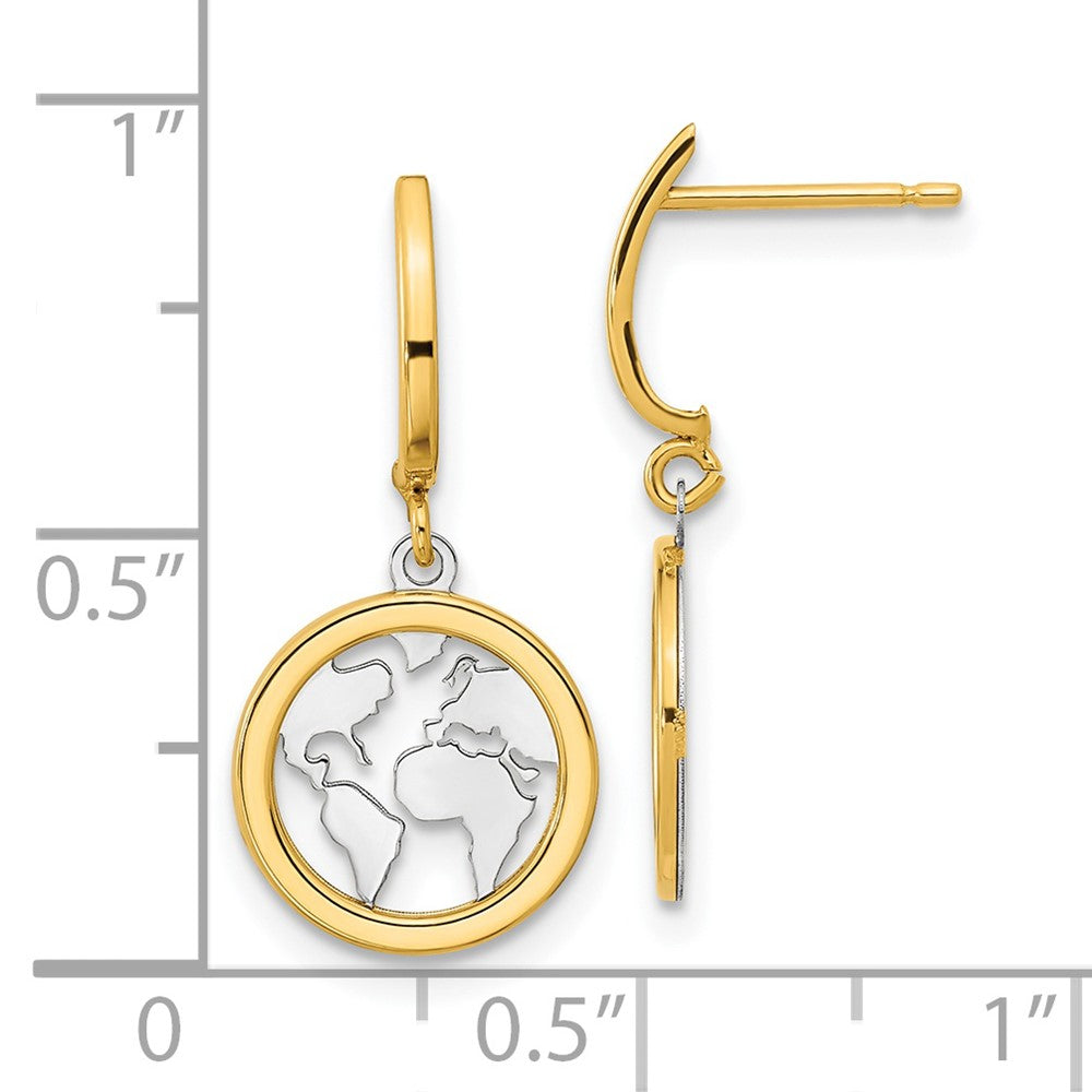 FJC Finejewelers 14 kt Yellow Gold Polished White Rhodium Earth Dangle Earrings 24 x 10 mm