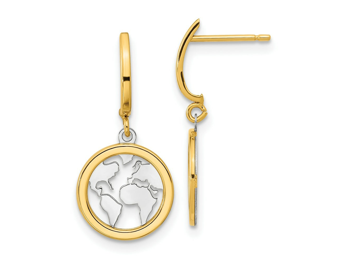 FJC Finejewelers 14 kt Yellow Gold Polished White Rhodium Earth Dangle Earrings 24 x 10 mm