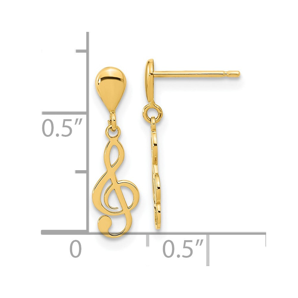 FJC Finejewelers 14 kt Yellow Gold Polished Treble Clef Dangle Earrings 18 x 5 mm