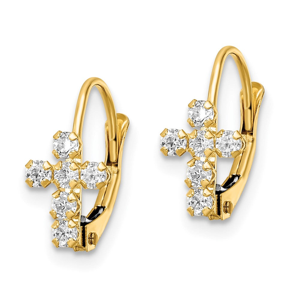 FJC Finejewelers 14 kt Yellow Gold Dangle CZ Polished Leverback Cross Earrings 13 x 6 mm