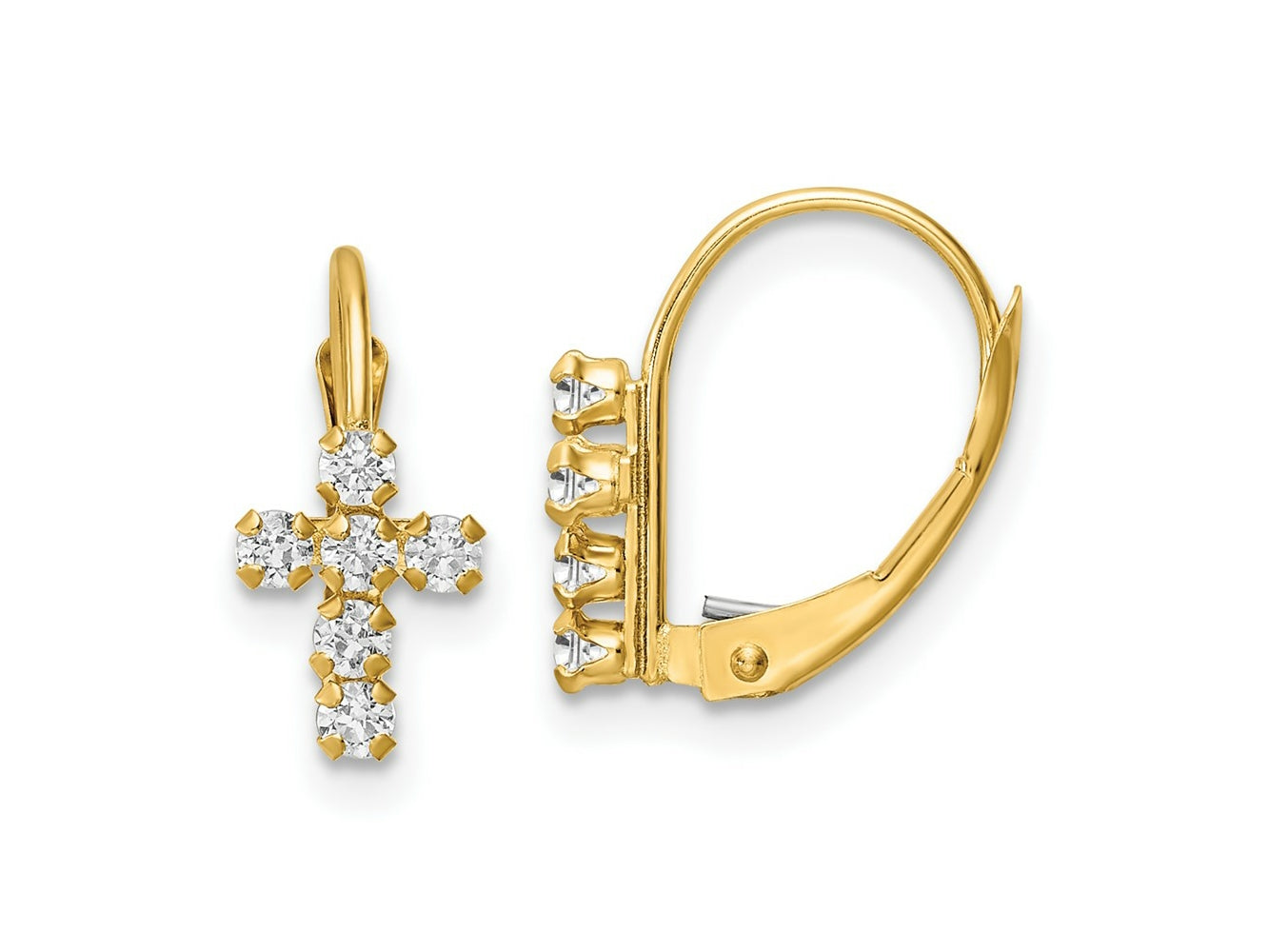 FJC Finejewelers 14 kt Yellow Gold Dangle CZ Polished Leverback Cross Earrings 13 x 6 mm