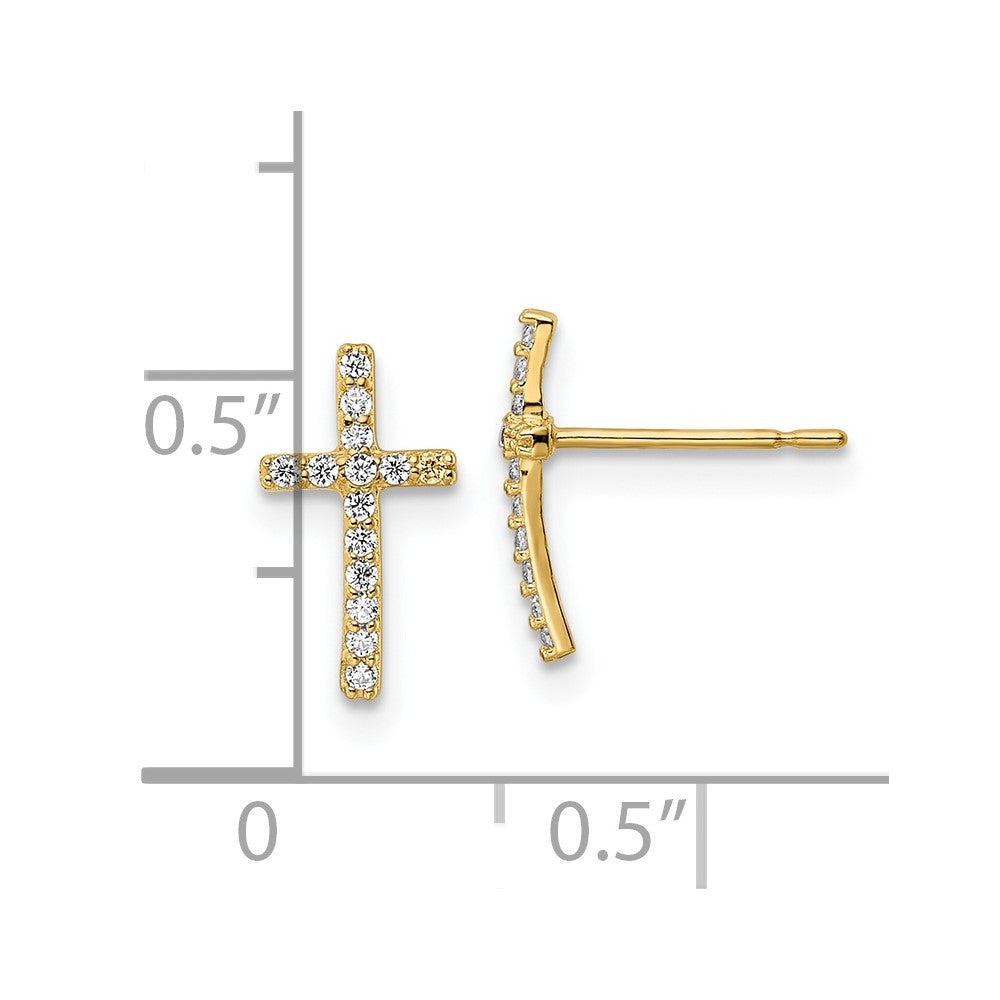 FJC Finejewelers 14 kt Yellow Gold Button CZ Cross Post Earrings 11 x 6 mm