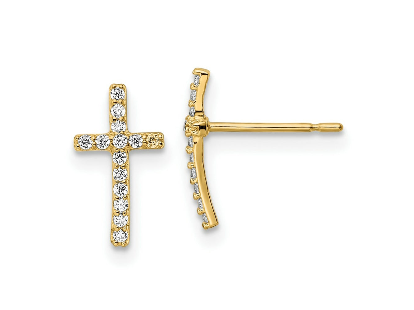 FJC Finejewelers 14 kt Yellow Gold Button CZ Cross Post Earrings 11 x 6 mm