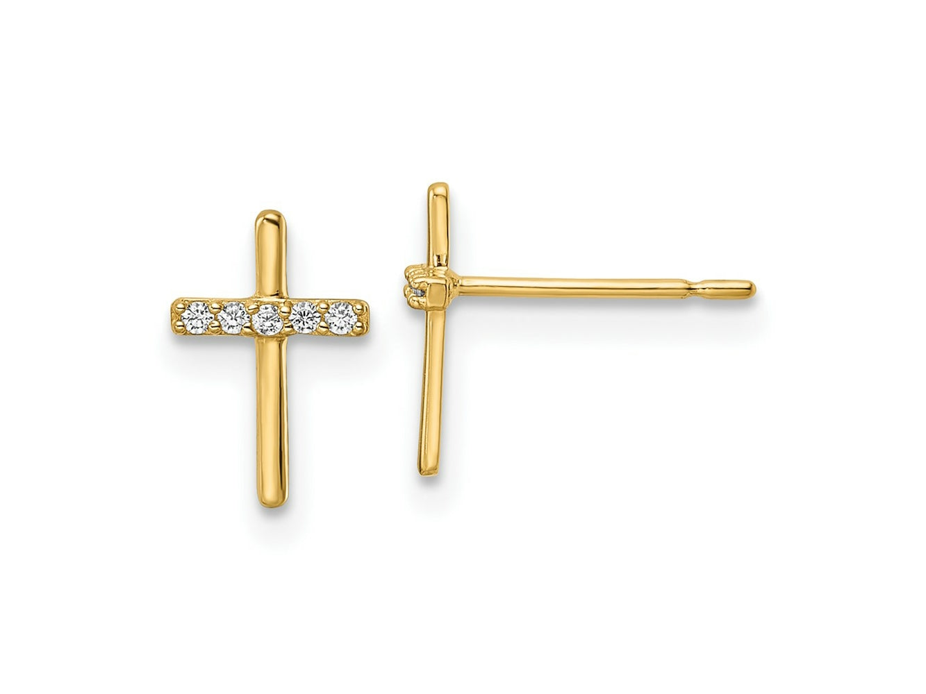 FJC Finejewelers 14 kt Yellow Gold Button CZ Cross Post Earrings 9 x 6 mm