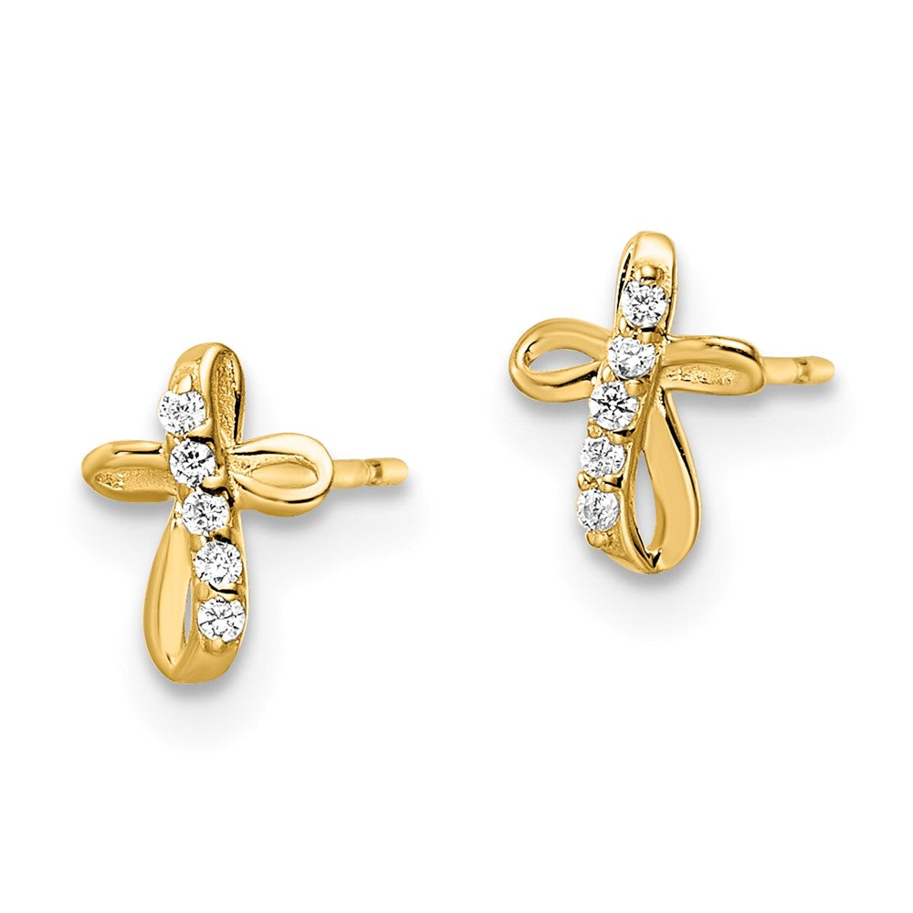 FJC Finejewelers 14 kt Yellow Gold Button CZ Cross Post Earrings 7 x 5 mm