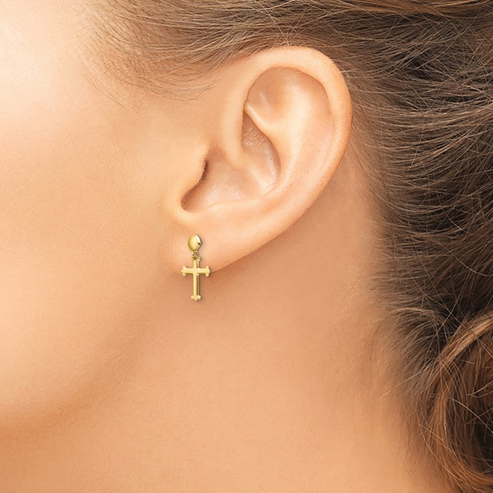 FJC Finejewelers 14 kt Yellow Gold Polished Cross Post Dangle Earrings 16 x 7 mm