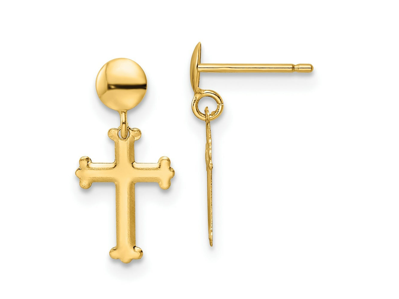FJC Finejewelers 14 kt Yellow Gold Polished Cross Post Dangle Earrings 16 x 7 mm