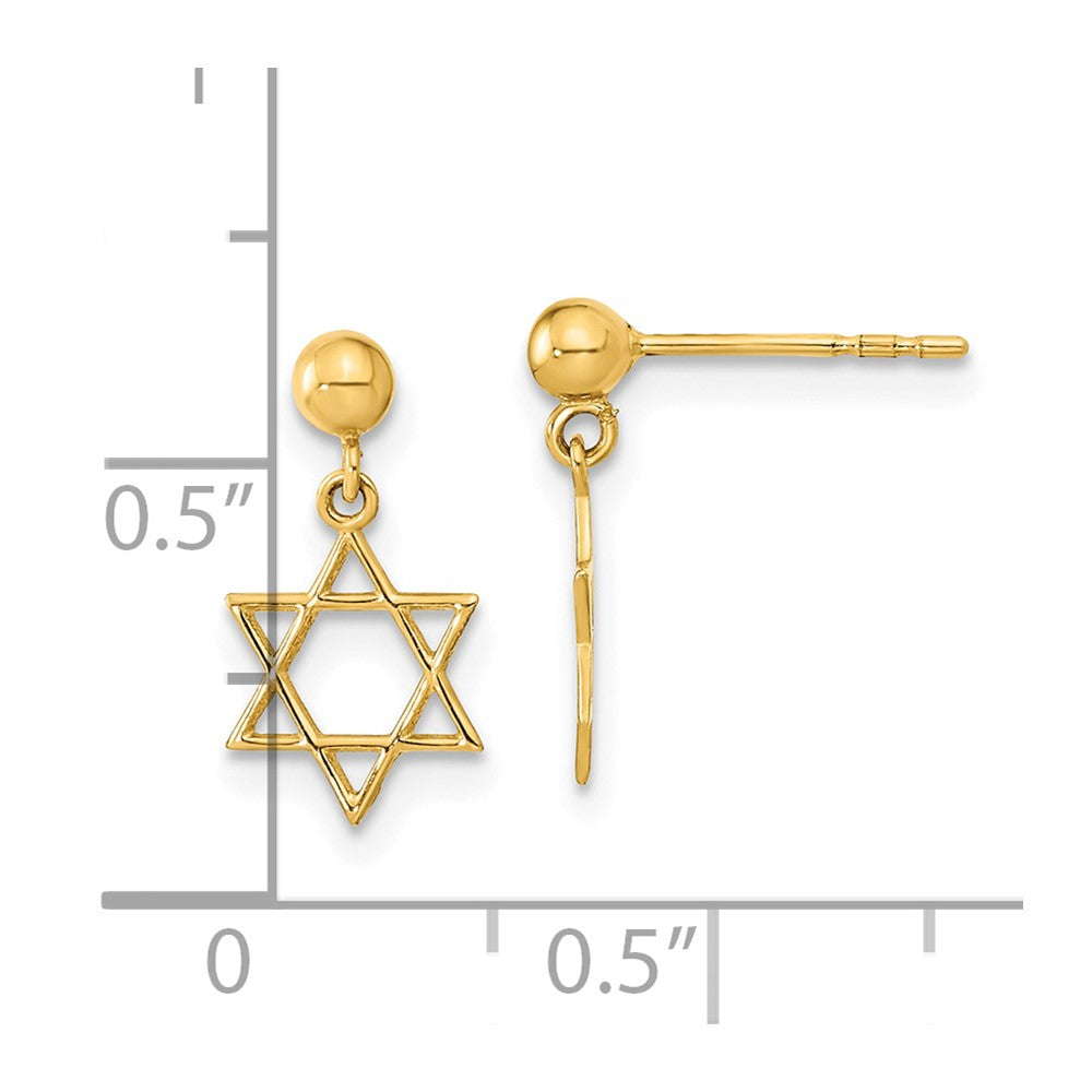 FJC Finejewelers 14 kt Yellow Gold Polished Star of David Post Dangle Earrings 13 x 7 mm