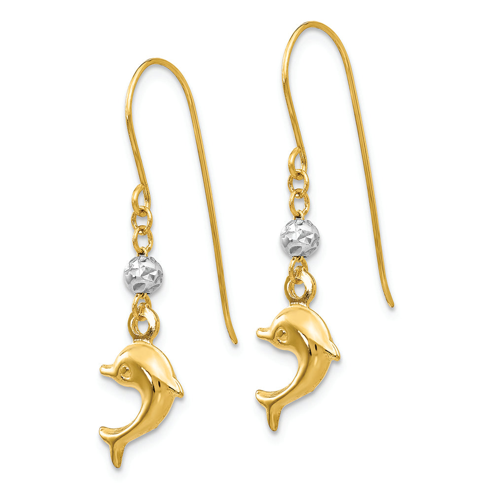 FJC Finejewelers 14k Two Toned Puffed Dolphin Shepherd Hook Earrings