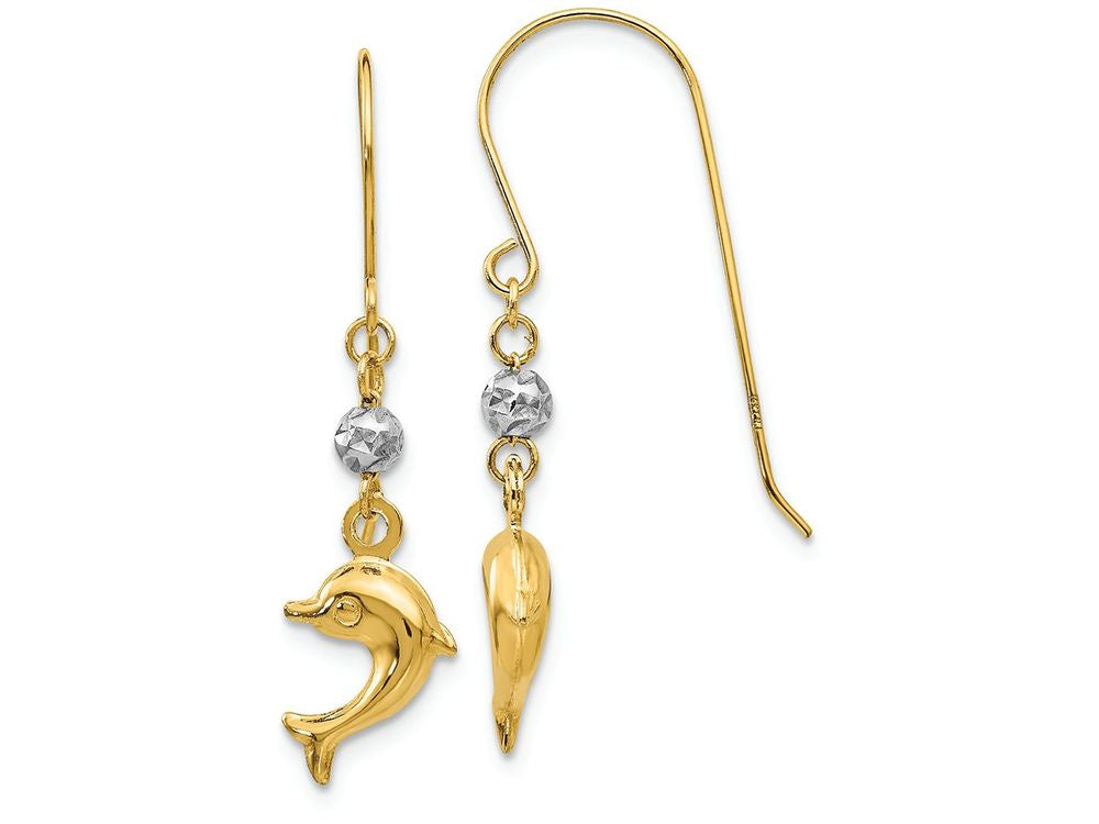 FJC Finejewelers 14k Two Toned Puffed Dolphin Shepherd Hook Earrings