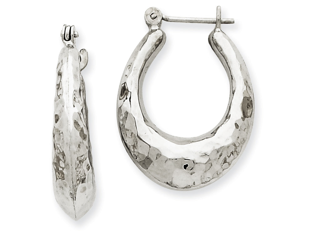 FJC Finejewelers 14k White Gold Polished Hammered Hoop Earrings