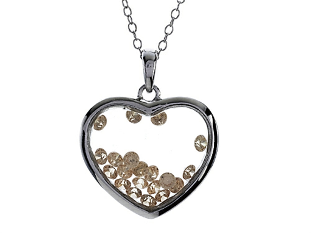 Finejewelers Floating Champagne Color Cubic Zirconia Heart Shape Sterling Silver Glass Pendant Necklace