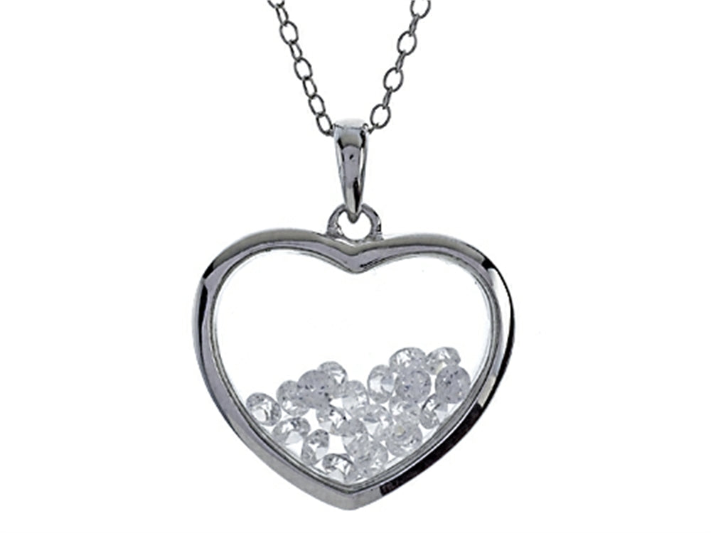Finejewelers Floating April Birth Month Cubic Zirconia Heart Shape Sterling Silver Glass Pendant Necklace