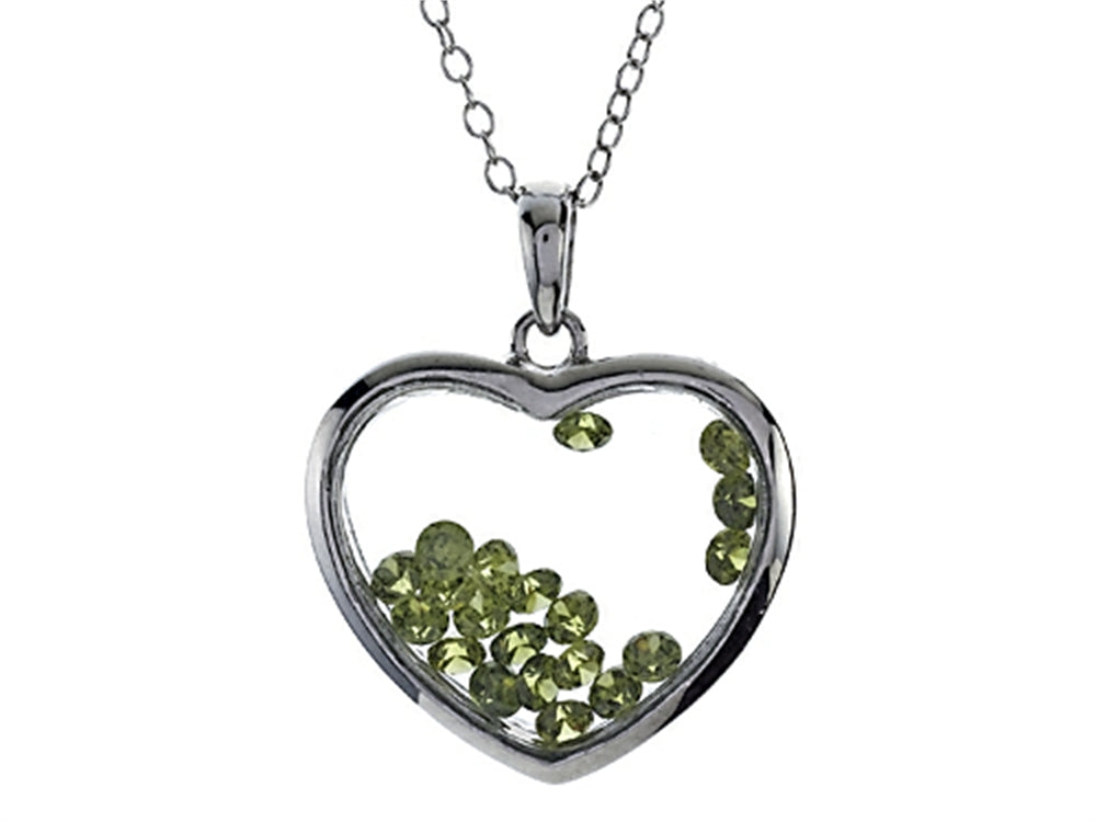 Finejewelers Floating August Birth Months Simulated Peridot Heart Sterling Silver Glass Pendant Necklace