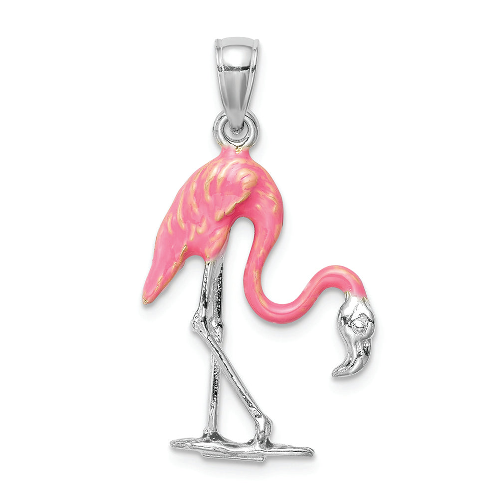 FJC Finejewelers 14k White Gold Enameled 3d Pink Flamingo Charm