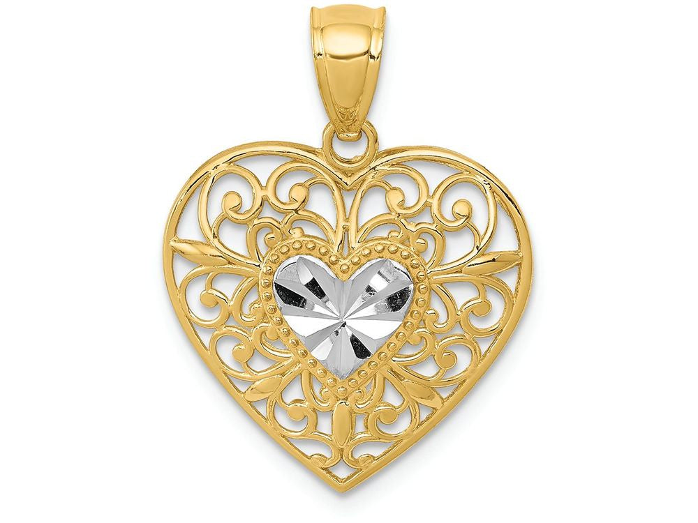 FJC Finejewelers 14k Yellow Gold And with Rhodium Filigree Heart Charm