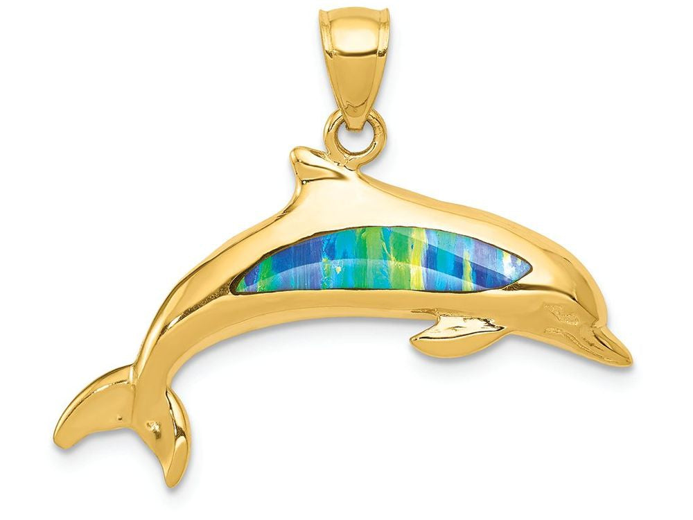 FJC Finejewelers 14k Yellow Gold Imitation Opal Dolphin Charm