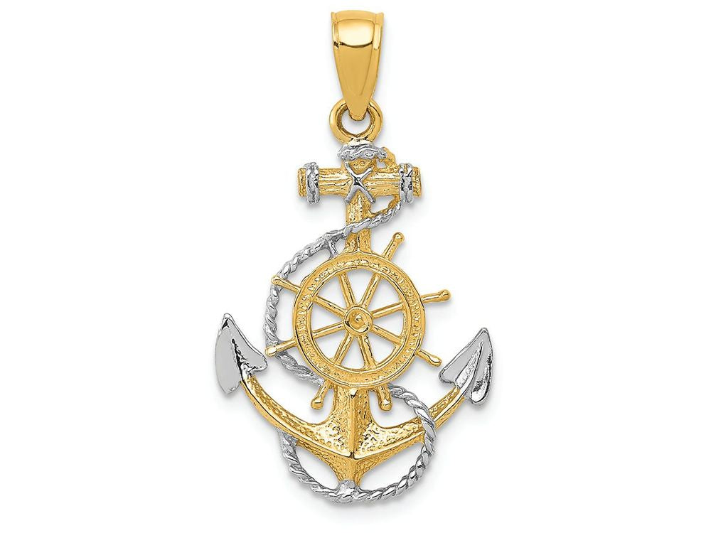 FJC Finejewelers 14k Two-tone Gold with Rhodium Anchor with Rope Charm