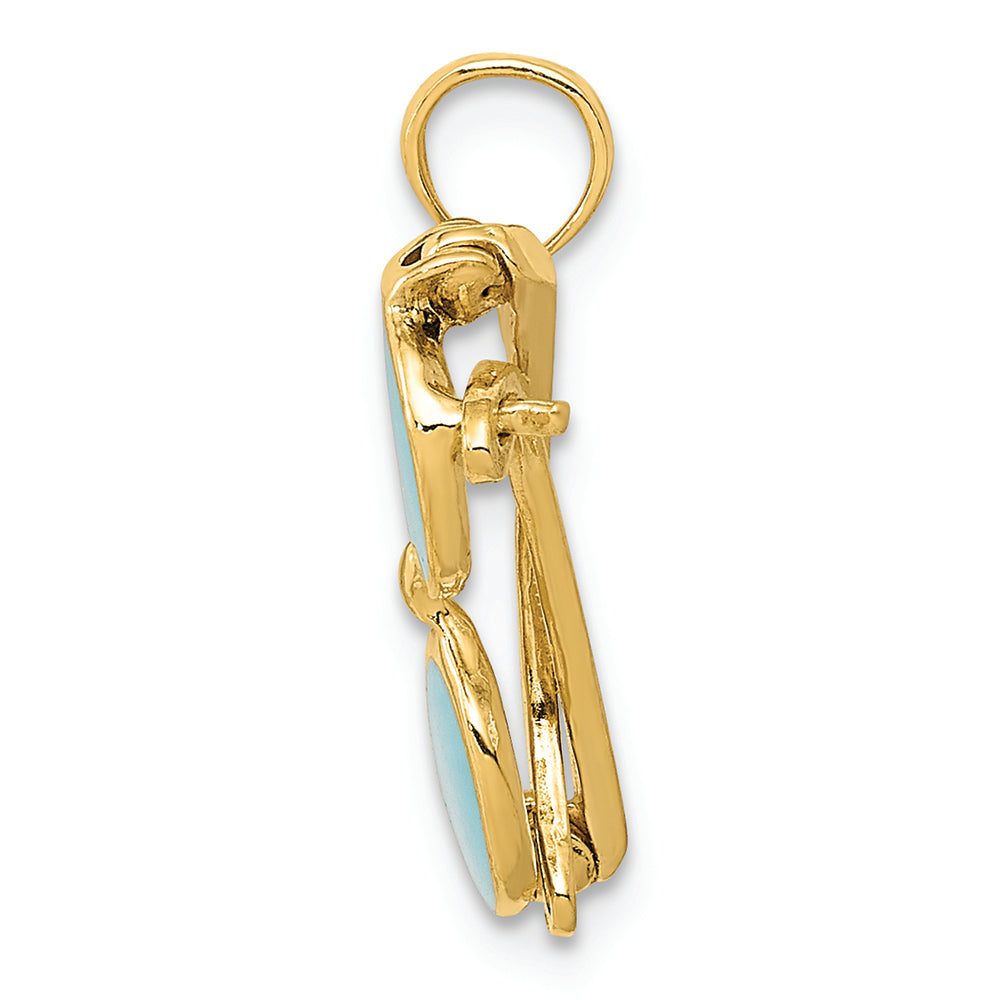 FJC Finejewelers 14k Yellow Gold Aqua Enameled Sunglasses Charm