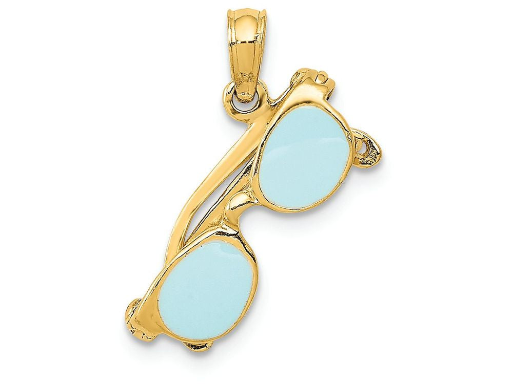 FJC Finejewelers 14k Yellow Gold Aqua Enameled Sunglasses Charm