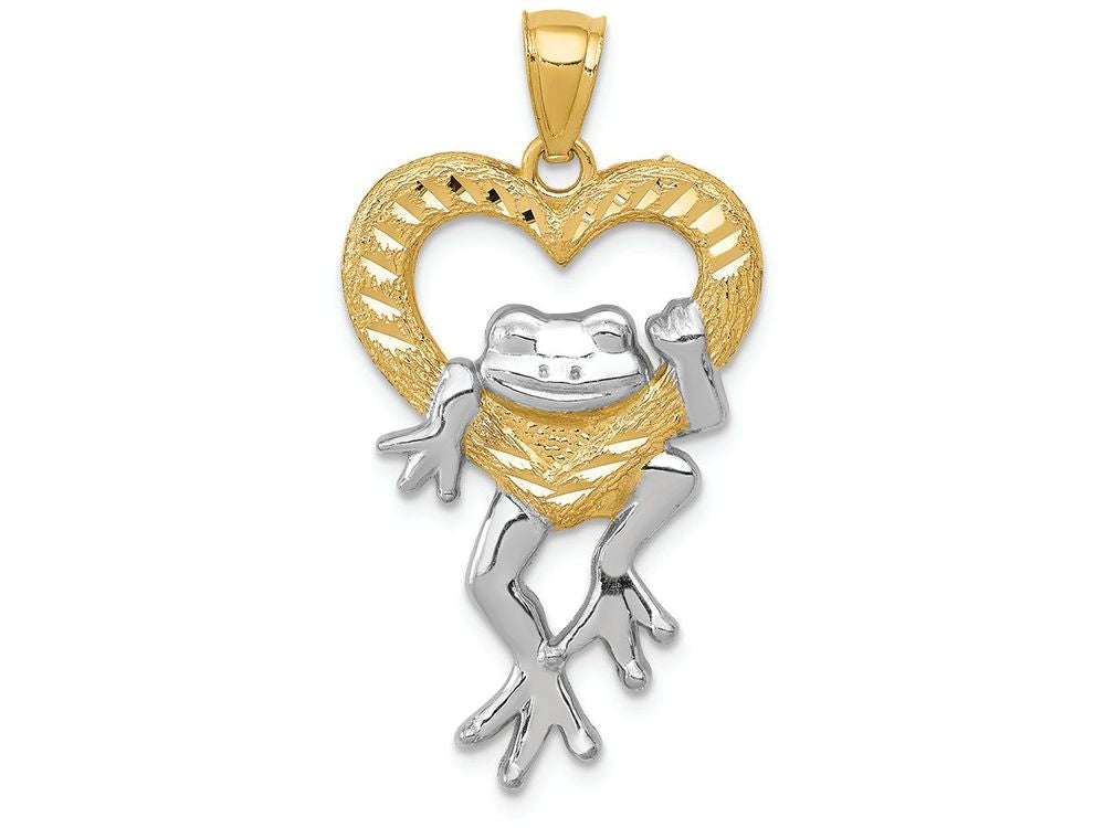 FJC Finejewelers 14k Yellow Gold And with Rhodium Bright Cut Frog In Heart Charm