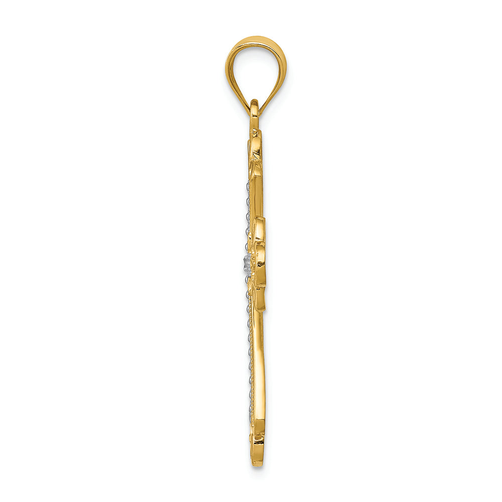 FJC Finejewelers 14k Yellow Gold with with Rhodium Budded Cross Charm