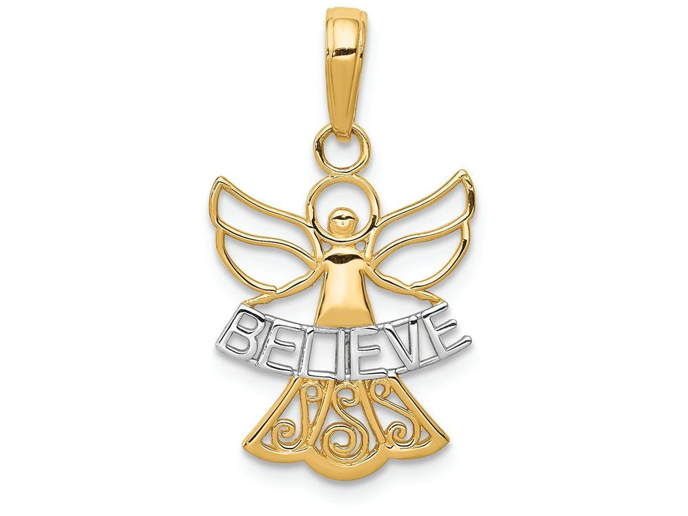 FJC Finejewelers 14k Yellow Gold with with Rhodium Believe Angel Charm