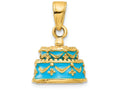FJC Finejewelers 14k Yellow Gold 3d Aqua Blue Color Enameled Happy Birthday Cake Charm