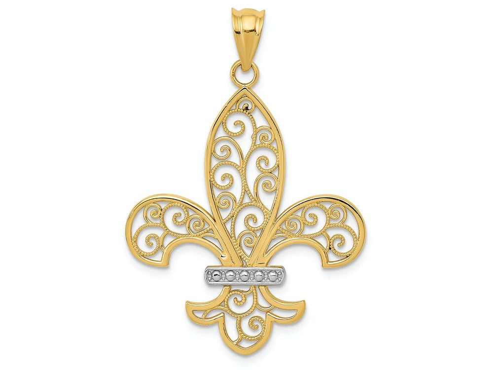 FJC Finejewelers 14k Yellow Gold with Rhodium Filigree Fleur De Lis Charm