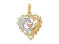 FJC Finejewelers 14k Two-tone Gold with Rhodium Dolphins In Heart Charm