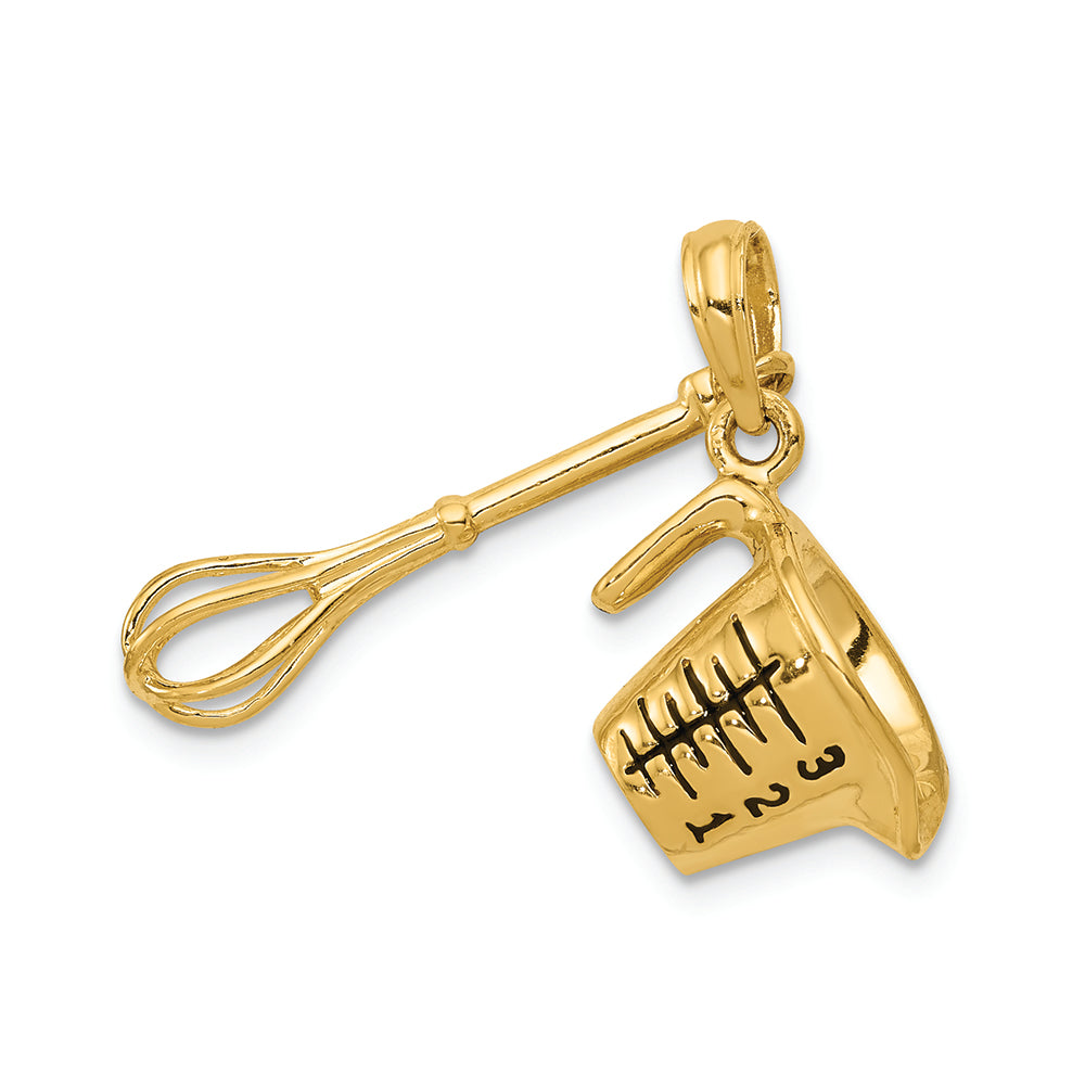 FJC Finejewelers 14k Yellow Gold 3d Black Enameled Measuring Cup And Whisk Charm