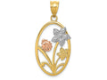 FJC Finejewelers 14k Two-tone Gold with Rhodium Bright Cut Oval Floral Charm