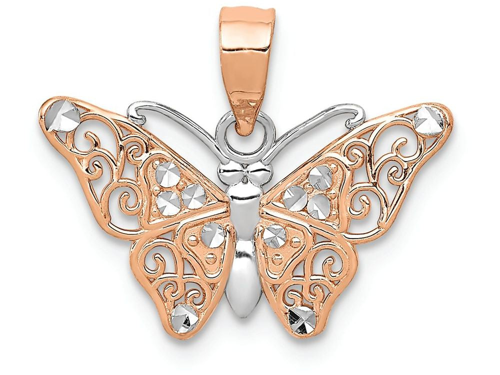 FJC Finejewelers 14k Rose Gold with Rhodium Bright Cut Butterfly Charm