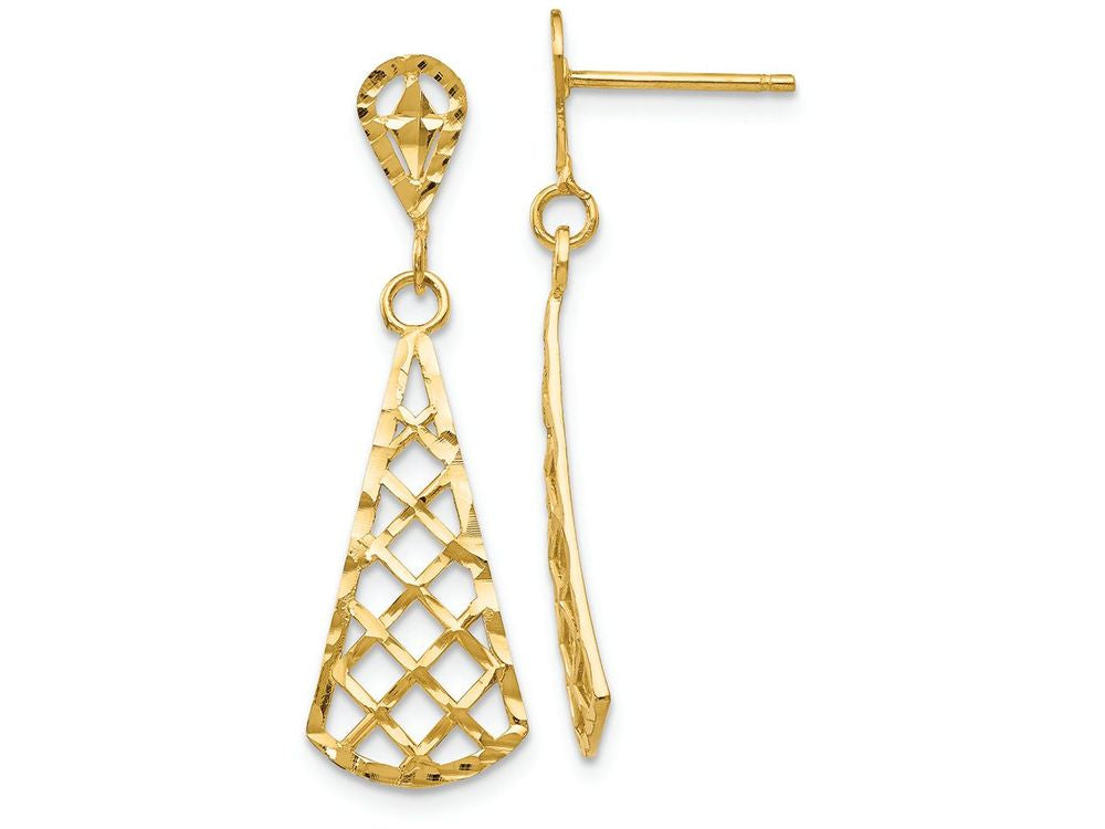 FJC Finejewelers 14k Yellow Gold Bright Cut Inverted Fan Dangle Post Earring