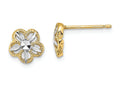 FJC Finejewelers 14k Yellow Gold with Rhodium Bright Cut Flower Post Earrings