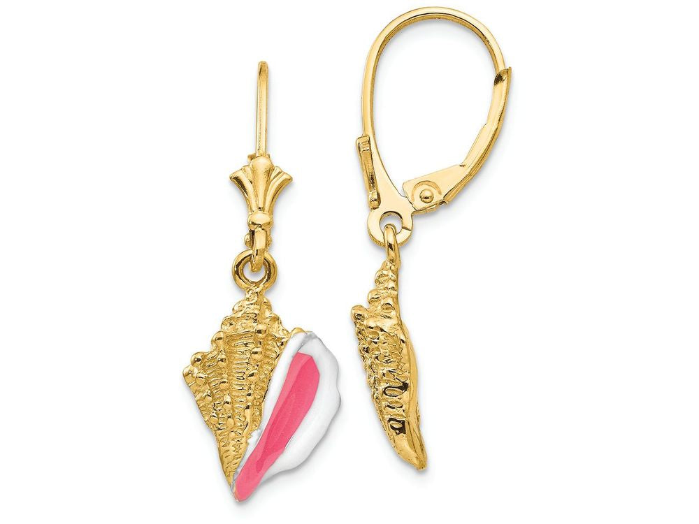 FJC Finejewelers 14k Yellow Gold Enameled Conch Shell Leverback Earrings