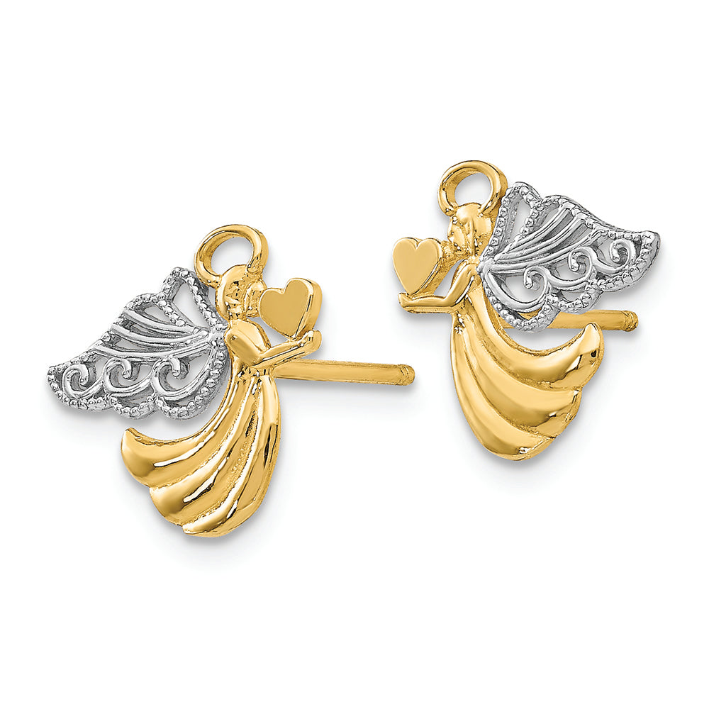 FJC Finejewelers 14k Yellow Gold with Rhodium Angel with Heart Post Earrings