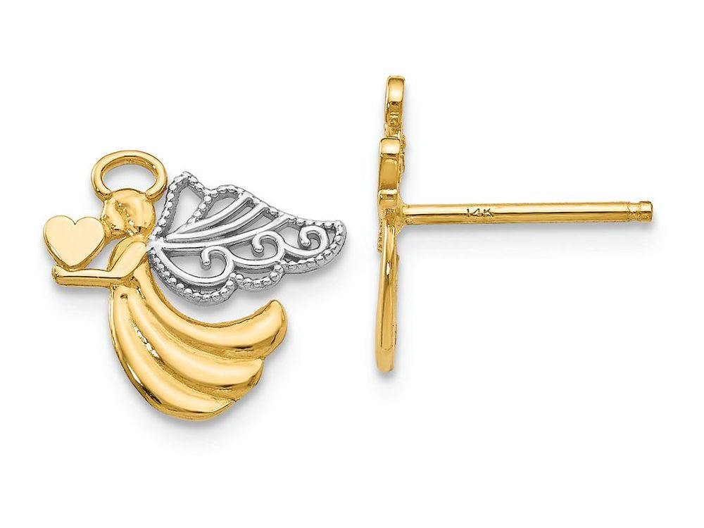 FJC Finejewelers 14k Yellow Gold with Rhodium Angel with Heart Post Earrings