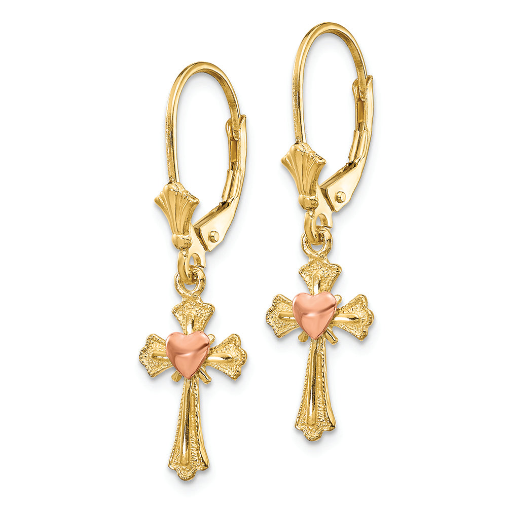 FJC Finejewelers 14k Two-tone Gold Heart On Cross Leverback Earrings