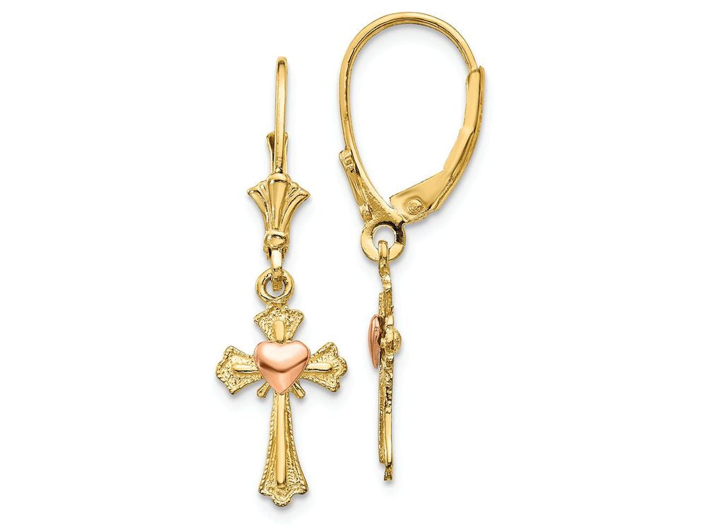 FJC Finejewelers 14k Two-tone Gold Heart On Cross Leverback Earrings